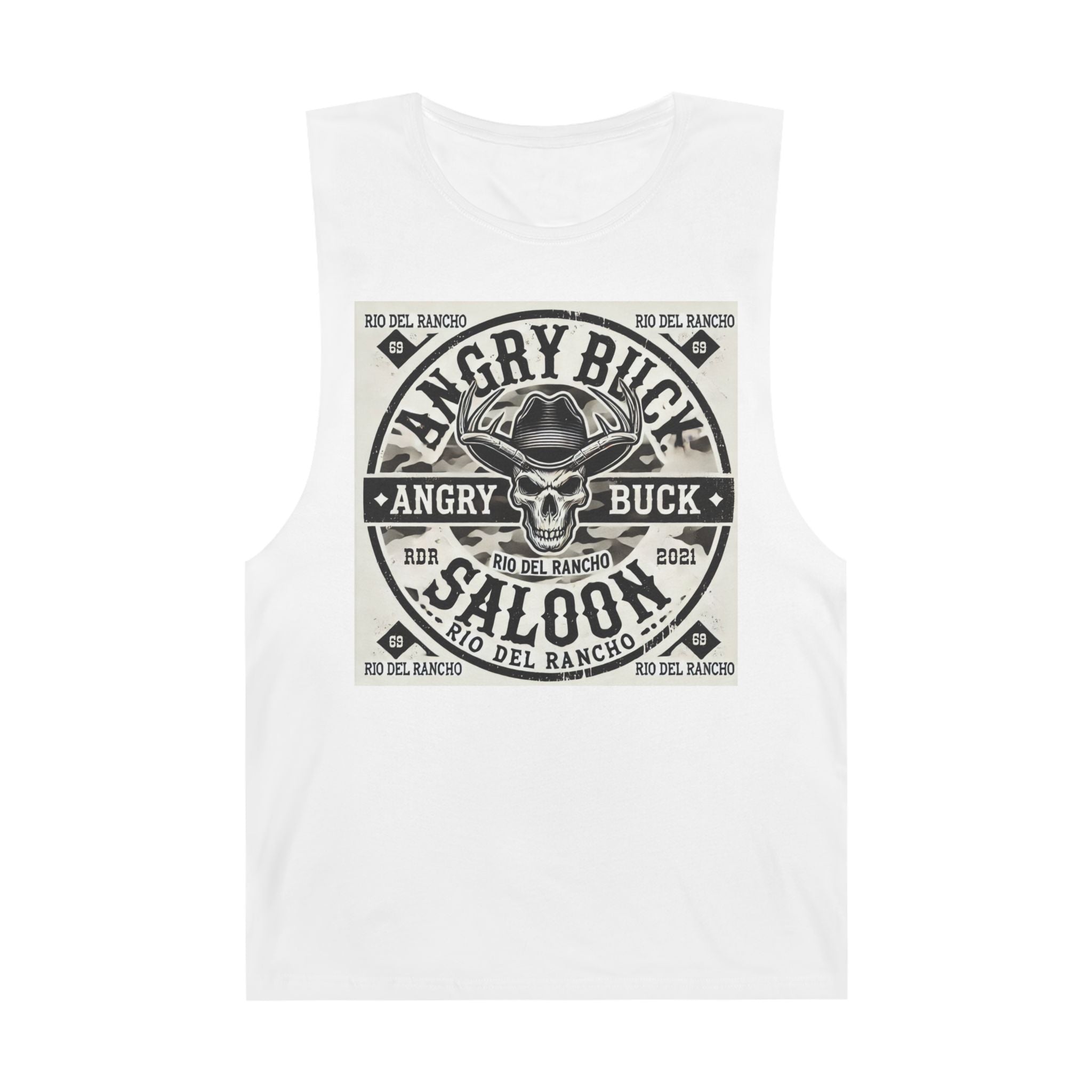Rio Del Rancho - Angry Buck Saloon - Unisex Barnard Tank Top - 100% Combed Ringspun Cotton | Sizes - XS-3Xl
