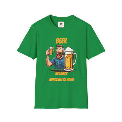 National Drink Beer Day T-Shirt – Unisex Soft Cotton Tee | "Beer Because Adulting is Hard" Graphic | SXL-5XL