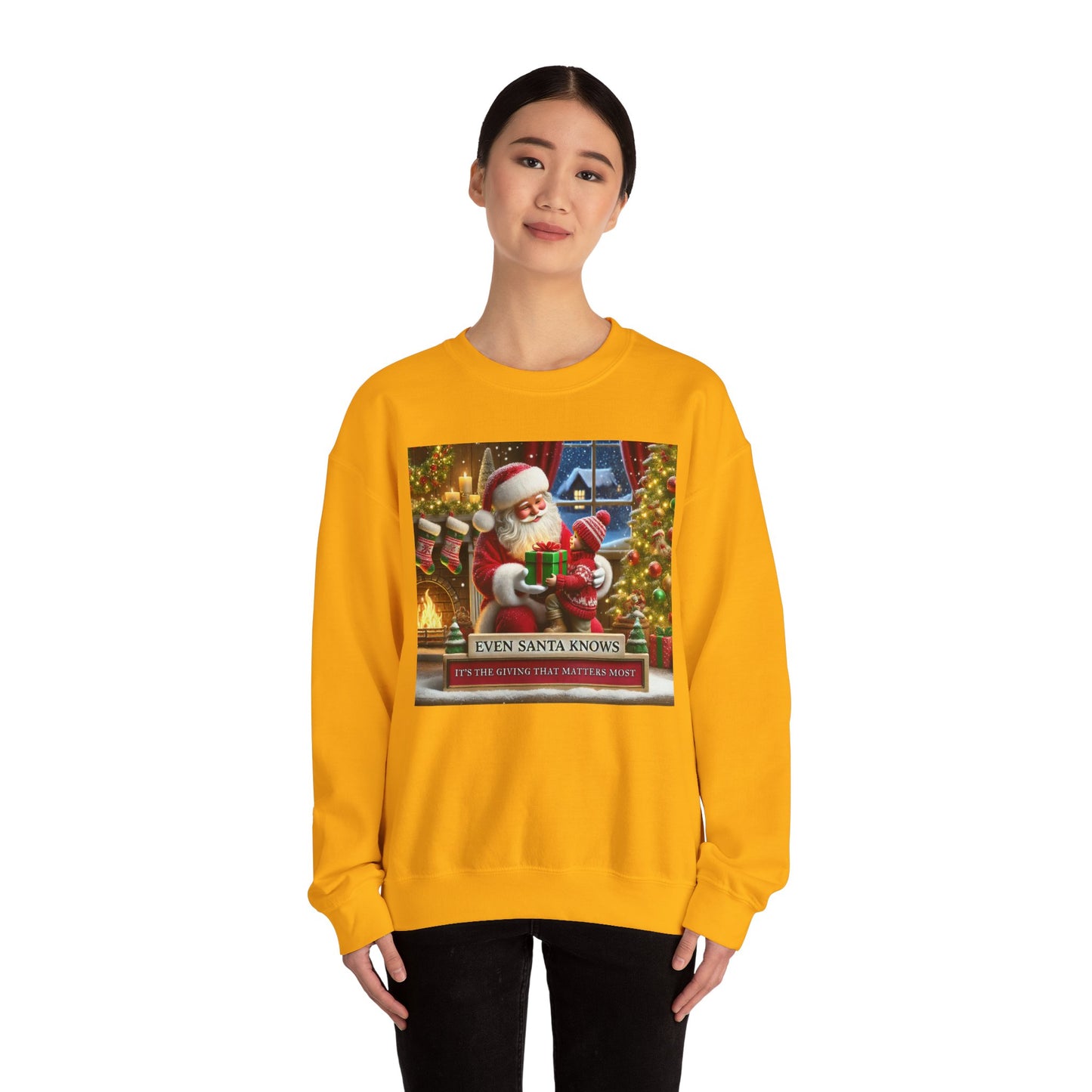 Even Santa Knows It’s the Giving That Matters Most  Christmas Giving-Themed Sweatshirt Unisex Heavy Blend Crewneck Sweatshirt