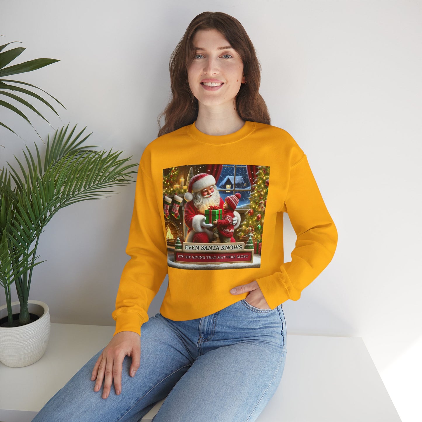 Even Santa Knows It’s the Giving That Matters Most  Christmas Giving-Themed Sweatshirt Unisex Heavy Blend Crewneck Sweatshirt