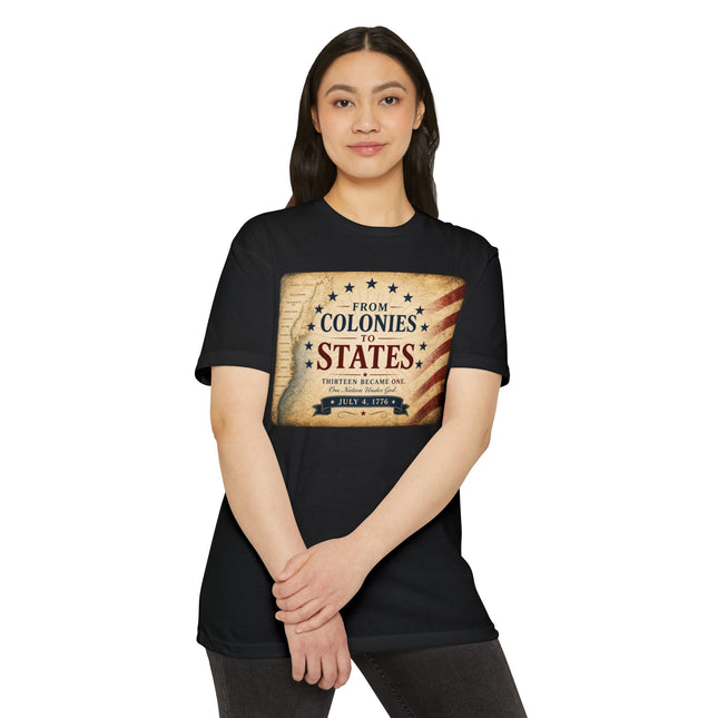 From Colonies to States – 1776 Patriotic July 4th Shirt = Unisex CVC Jersey T-shirt