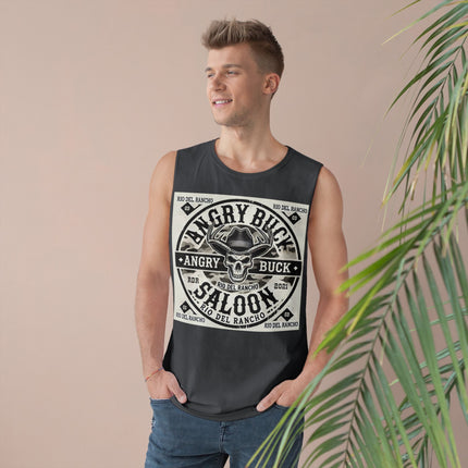 Rio Del Rancho - Angry Buck Saloon - Unisex Barnard Tank Top - 100% Combed Ringspun Cotton | Sizes - XS-3Xl