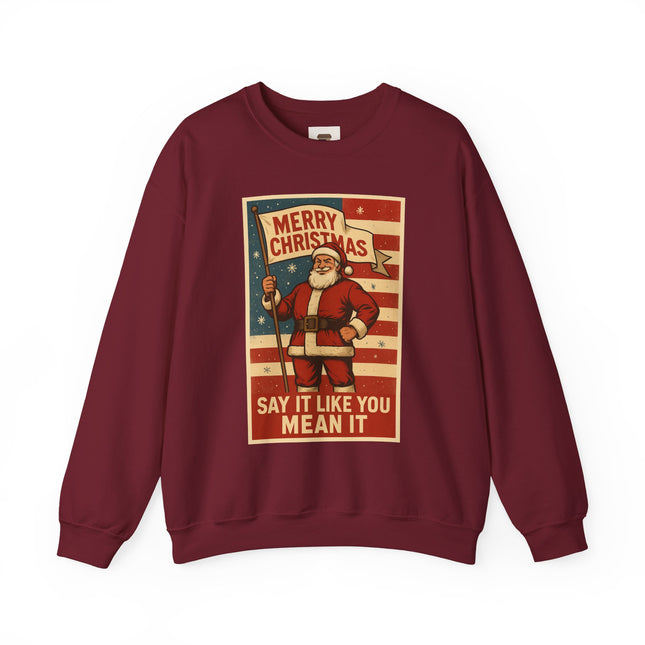 Merry Christmas Revival Sweatshirt | Say It Like You Mean It | Patriotic Holiday Crewneck by Trend Store Stop