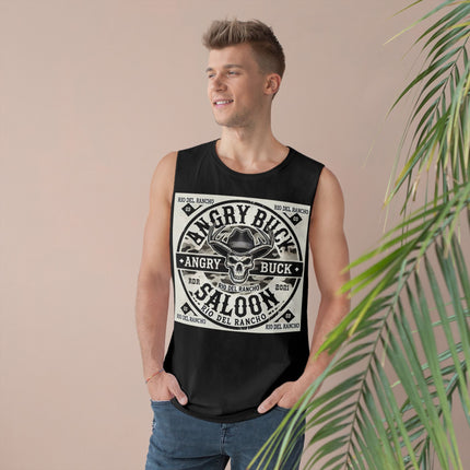 Rio Del Rancho - Angry Buck Saloon - Unisex Barnard Tank Top - 100% Combed Ringspun Cotton | Sizes - XS-3Xl