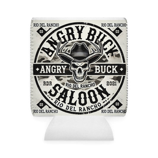 Custom Neoprene Can Cooler Sleeve with Rio Del Rancho & Angry Buck Saloon Logos – Fits 12 oz Cans, Slip-Resistant & Collapsible