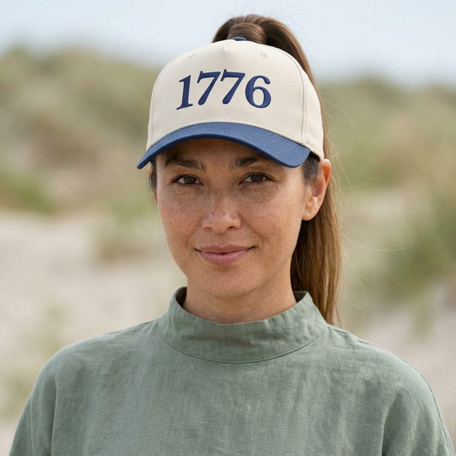 1776 Embroidered Two-Tone Hat – Patriotic Snapback Cap Frame Two-Tone Cap