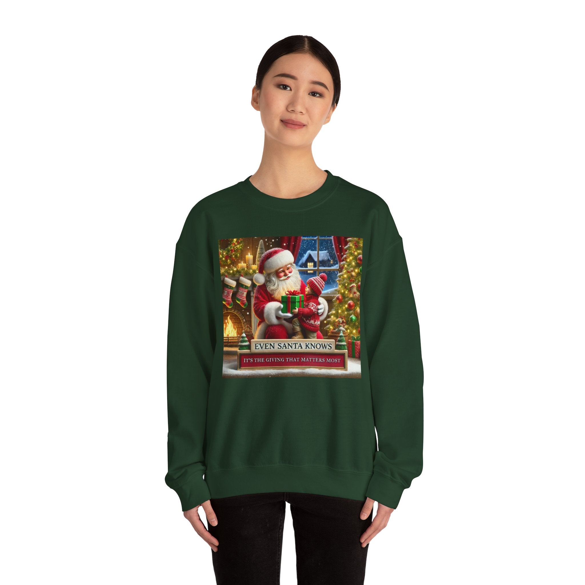 Even Santa Knows It’s the Giving That Matters Most  Christmas Giving-Themed Sweatshirt Unisex Heavy Blend Crewneck Sweatshirt