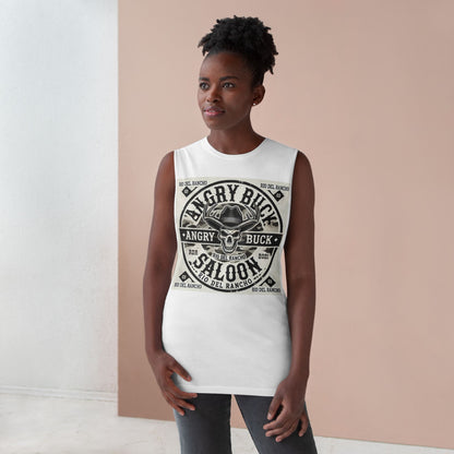 Rio Del Rancho - Angry Buck Saloon - Unisex Barnard Tank Top - 100% Combed Ringspun Cotton | Sizes - XS-3Xl