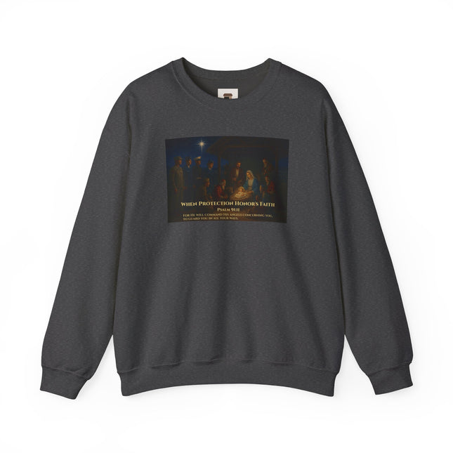 Military Nativity Sweatshirt – When Protection Honors Faith – Psalm 91:11 – Religious Path & Harper Collection