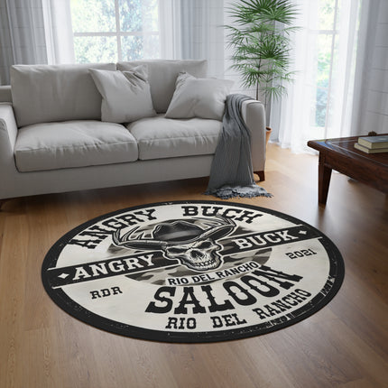 Angry Buck Saloon at Rio Del Rancho Round Rug