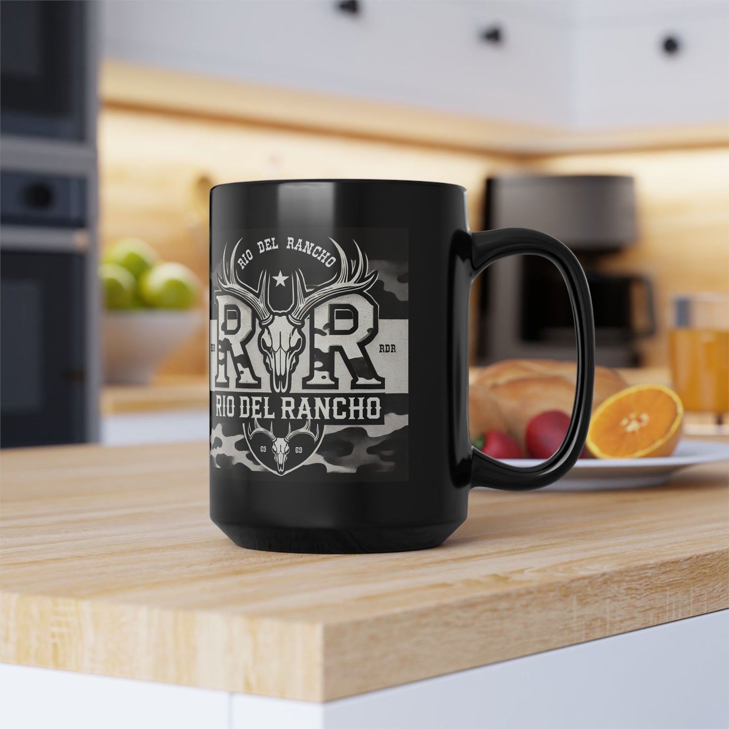 Rio Del Rancho Custom Black Ceramic Mug – Warm Your Soul in Style