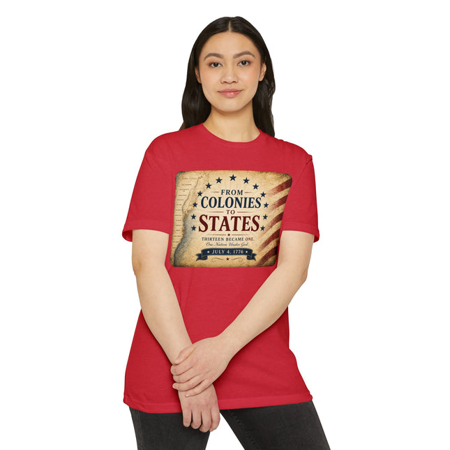 From Colonies to States – 1776 Patriotic July 4th Shirt = Unisex CVC Jersey T-shirt