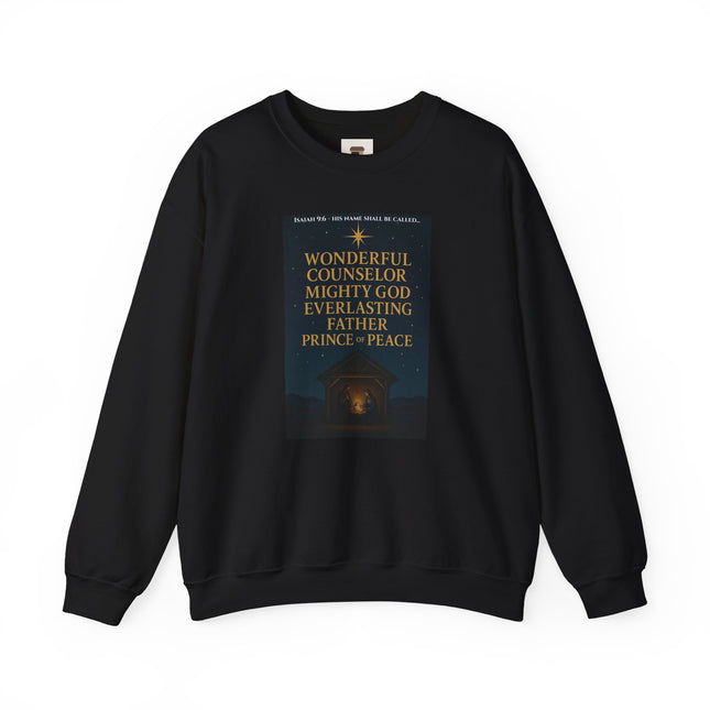 Isaiah 9:6 Nativity Sweatshirt – Wonderful Counselor, Mighty God, Everlasting Father, Prince of Peace – Religious Path Collection