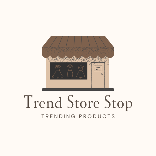 Logo for Trend Store Stop featuring a stylized storefront with dresses displayed in the window and the text 'Trending Products' below